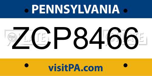 ZCP8466 Pennsylvania License Plate