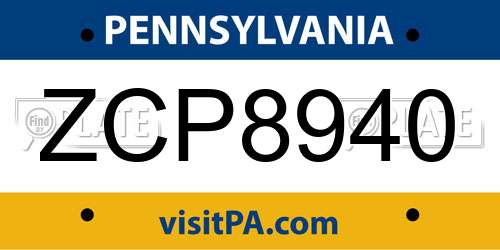ZCP8940 Pennsylvania License Plate