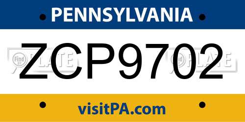 ZCP9702 Pennsylvania License Plate