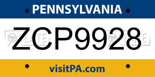 ZCP9928 Pennsylvania License Plate