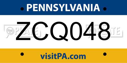 ZCQ048 Pennsylvania License Plate