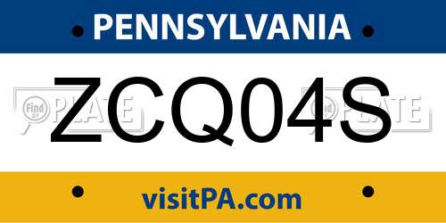 ZCQ04S Pennsylvania License Plate