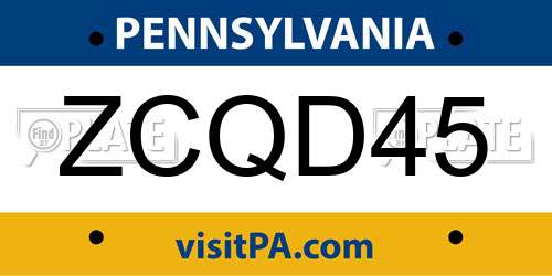 ZCQD45 Pennsylvania License Plate