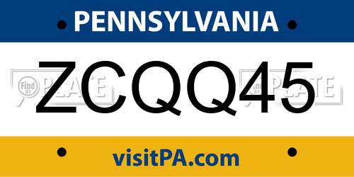 ZCQQ45 Pennsylvania License Plate