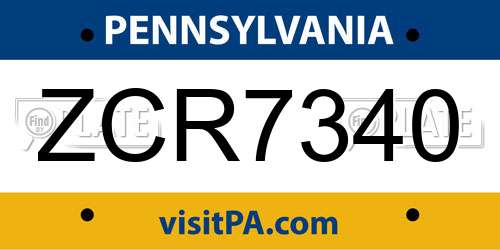 ZCR7340 Pennsylvania License Plate