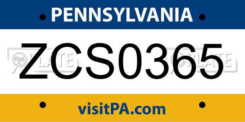 ZCS0365 Pennsylvania License Plate