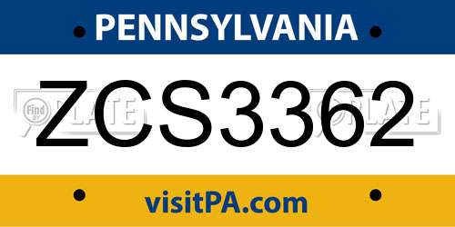 ZCS3362 Pennsylvania License Plate