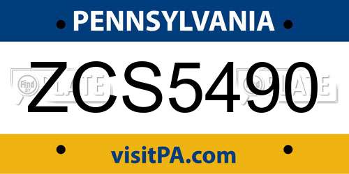 ZCS5490 Pennsylvania License Plate