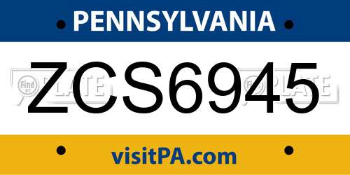 ZCS6945 Pennsylvania License Plate