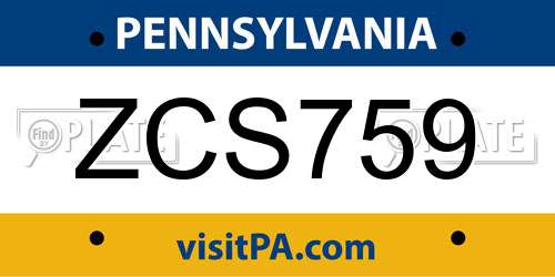 ZCS759 Pennsylvania License Plate