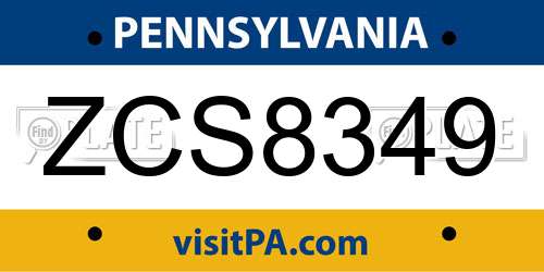 ZCS8349 Pennsylvania License Plate