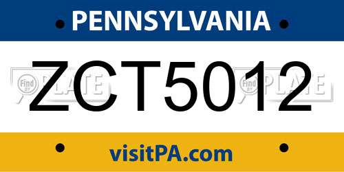 ZCT5012 Pennsylvania License Plate