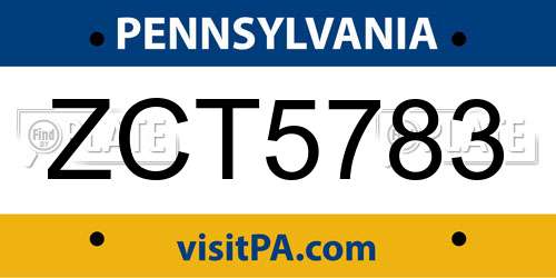 ZCT5783 Pennsylvania License Plate