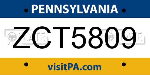 ZCT5809 Pennsylvania License Plate