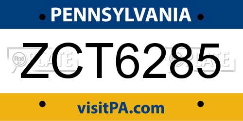 ZCT6285 Pennsylvania License Plate