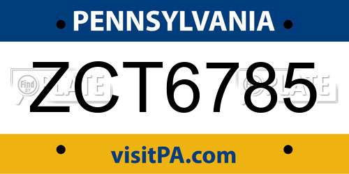 ZCT6785 Pennsylvania License Plate