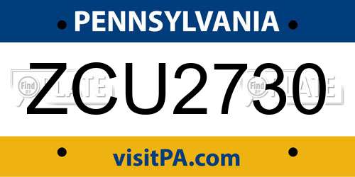 ZCU2730 Pennsylvania License Plate