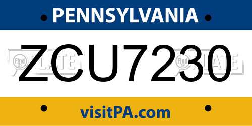 ZCU7230 Pennsylvania License Plate