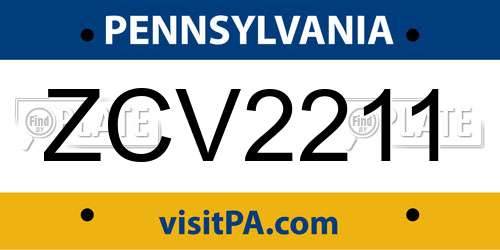 ZCV2211 Pennsylvania License Plate