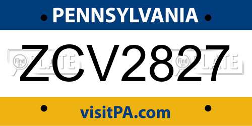 ZCV2827 Pennsylvania License Plate