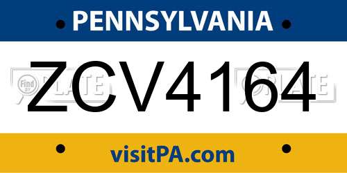 ZCV4164 Pennsylvania License Plate
