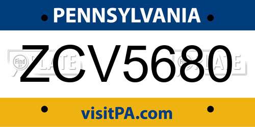 ZCV5680 Pennsylvania License Plate