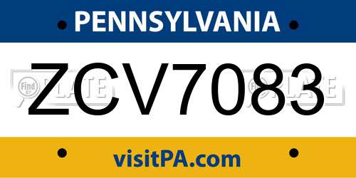 ZCV7083 Pennsylvania License Plate