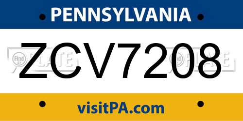 ZCV7208 Pennsylvania License Plate