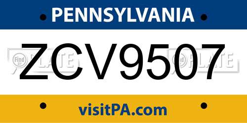 ZCV9507 Pennsylvania License Plate