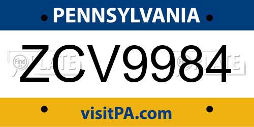 ZCV9984 Pennsylvania License Plate