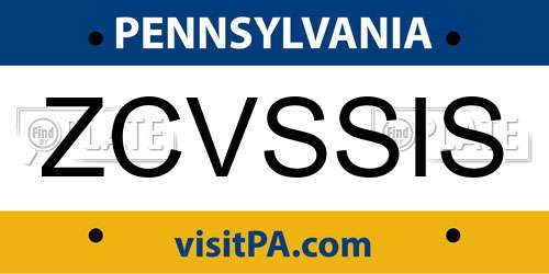 ZCVSSIS Pennsylvania License Plate