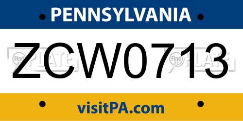 ZCW0713 Pennsylvania License Plate