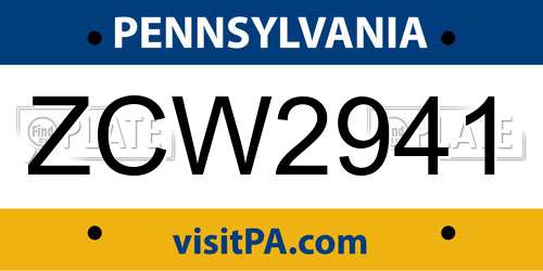 ZCW2941 Pennsylvania License Plate