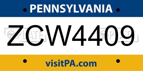 ZCW4409 Pennsylvania License Plate