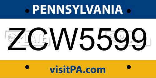 ZCW5599 Pennsylvania License Plate
