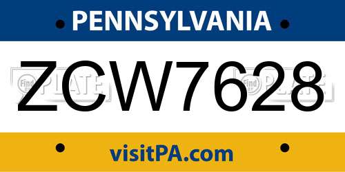 ZCW7628 Pennsylvania License Plate