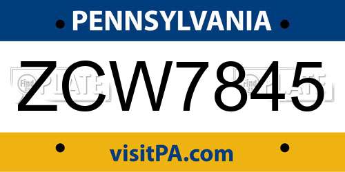 ZCW7845 Pennsylvania License Plate