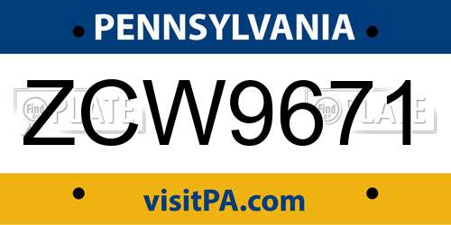 ZCW9671 Pennsylvania License Plate