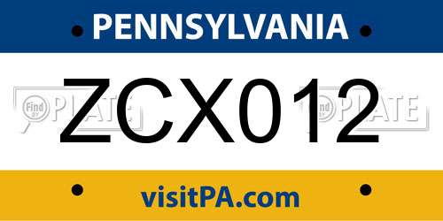 ZCX012 Pennsylvania License Plate