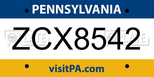 ZCX8542 Pennsylvania License Plate
