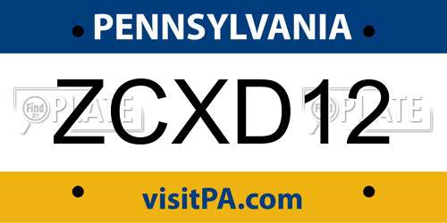 ZCXD12 Pennsylvania License Plate