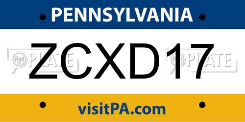 ZCXD17 Pennsylvania License Plate