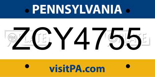 ZCY4755 Pennsylvania License Plate