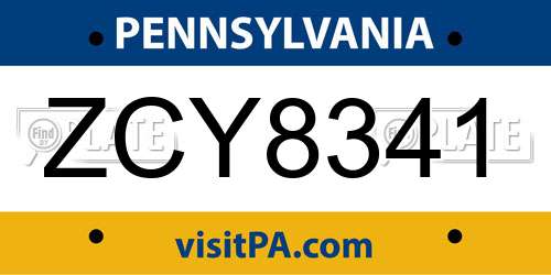 ZCY8341 Pennsylvania License Plate