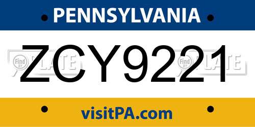 ZCY9221 Pennsylvania License Plate