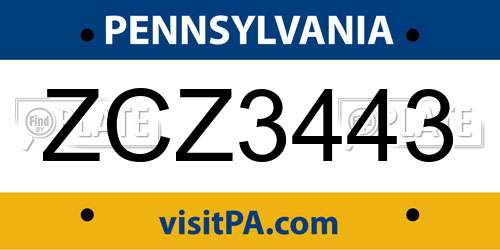 ZCZ3443 Pennsylvania License Plate
