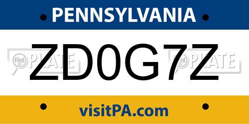 ZD0G7Z Pennsylvania License Plate