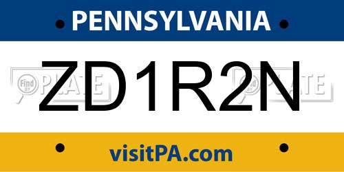 ZD1R2N Pennsylvania License Plate