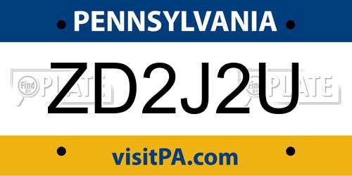 ZD2J2U Pennsylvania License Plate