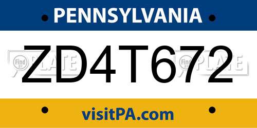 ZD4T672 Pennsylvania License Plate